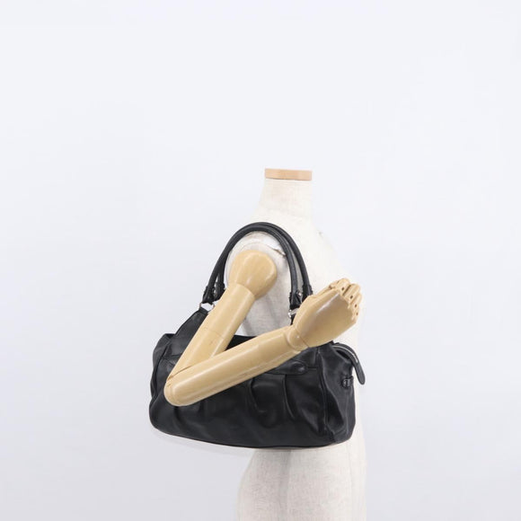 Salvatore Ferragamo Gancini Hand Bag Leather Black Silver Auth 154190