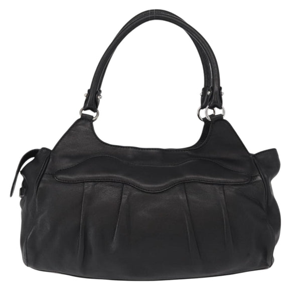 Salvatore Ferragamo Gancini Hand Bag Leather Black Silver Auth 154190