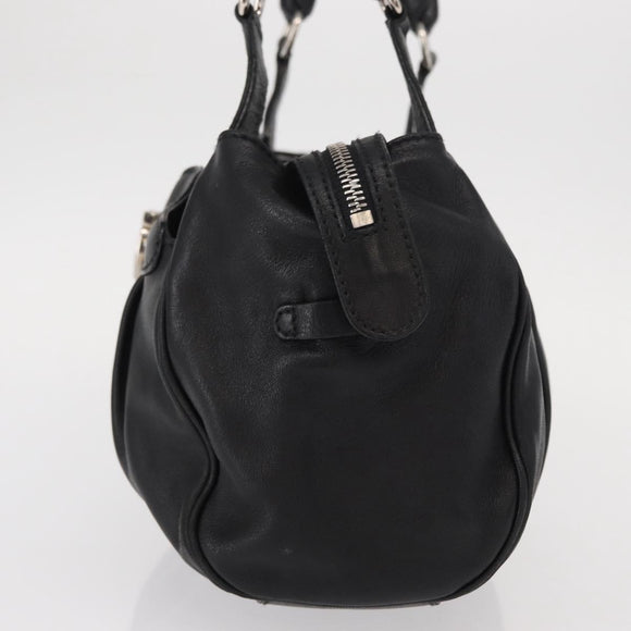 Salvatore Ferragamo Gancini Hand Bag Leather Black Silver Auth 154190