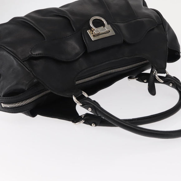 Salvatore Ferragamo Gancini Hand Bag Leather Black Silver Auth 154190