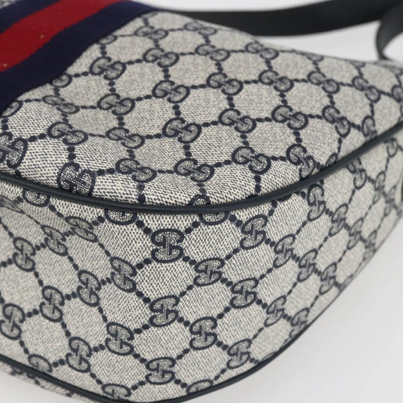 GUCCI GG Supreme Sherry Line Shoulder Bag PVC Navy Gold 10 12 3840 Auth 154192
