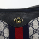 GUCCI GG Supreme Sherry Line Shoulder Bag PVC Navy Gold 10 12 3840 Auth 154192-15