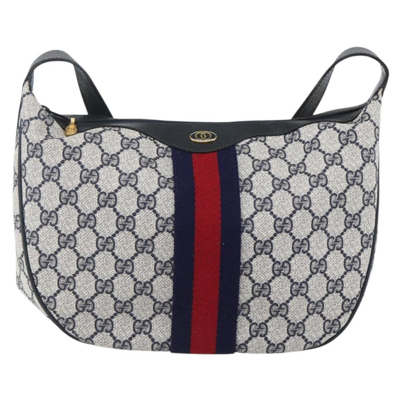 GUCCI GG Supreme Sherry Line Shoulder Bag PVC Navy Gold 10 12 3840 Auth 154192