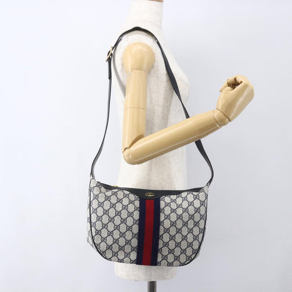 GUCCI GG Supreme Sherry Line Shoulder Bag PVC Navy Gold 10 12 3840 Auth 154192