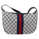 GUCCI GG Supreme Sherry Line Shoulder Bag PVC Navy Gold 10 12 3840 Auth 154192-3