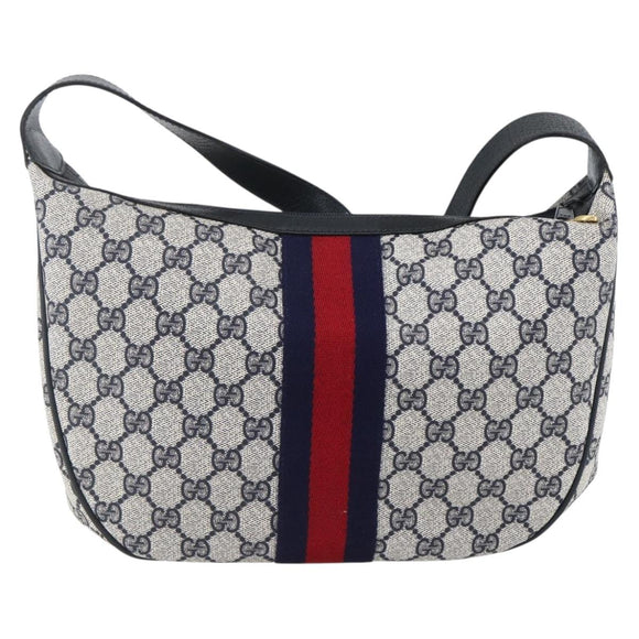 GUCCI GG Supreme Sherry Line Shoulder Bag PVC Navy Gold 10 12 3840 Auth 154192
