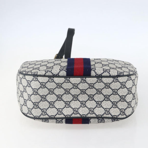 GUCCI GG Supreme Sherry Line Shoulder Bag PVC Navy Gold 10 12 3840 Auth 154192