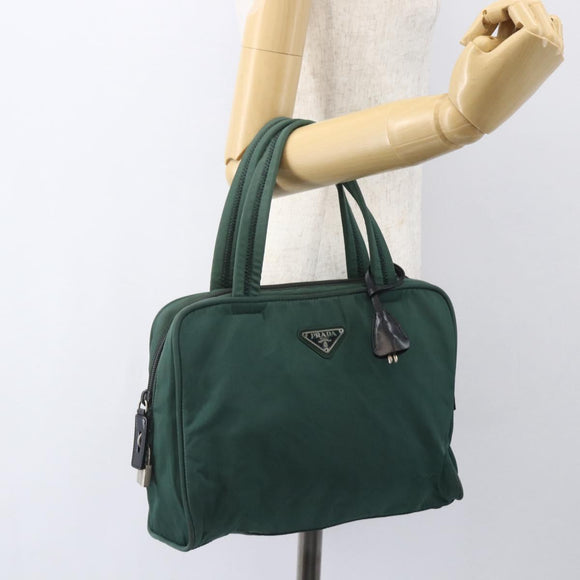 PRADA Hand Bag Nylon Green Silver Auth 154193
