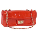 CHANEL Chain Shoulder Bag Patent leather Orange Silver CC Auth 154201-1