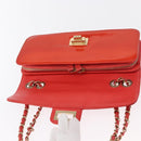 CHANEL Chain Shoulder Bag Patent leather Orange Silver CC Auth 154201-16