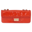 CHANEL Chain Shoulder Bag Patent leather Orange Silver CC Auth 154201-2