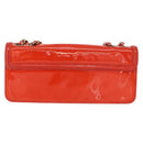 CHANEL Chain Shoulder Bag Patent leather Orange Silver CC Auth 154201-3