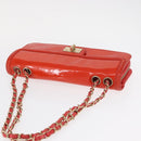 CHANEL Chain Shoulder Bag Patent leather Orange Silver CC Auth 154201-7