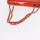 CHANEL Chain Shoulder Bag Patent leather Orange Silver CC Auth 154201-8