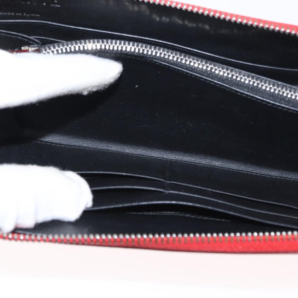 LOEWE Long Wallet Leather Red Silver Auth 154215