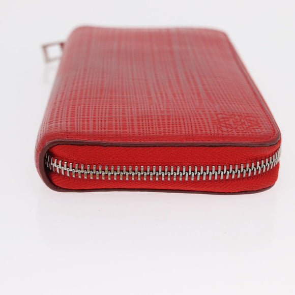 LOEWE Long Wallet Leather Red Silver Auth 154215