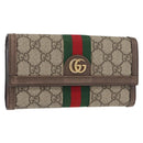 GUCCI GG Supreme Web Sherry Line Long Wallet PVC Beige Red 523153 Auth 154216-1