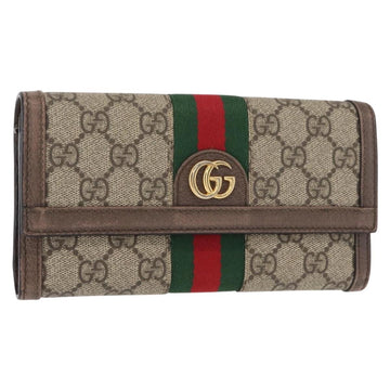GUCCI GG Supreme Web Sherry Line Long Wallet PVC Beige Red 523153 Auth 154216