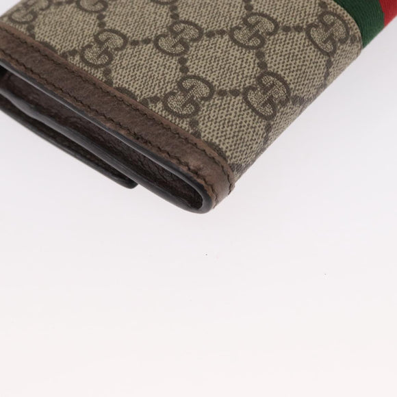 GUCCI GG Supreme Web Sherry Line Long Wallet PVC Beige Red 523153 Auth 154216