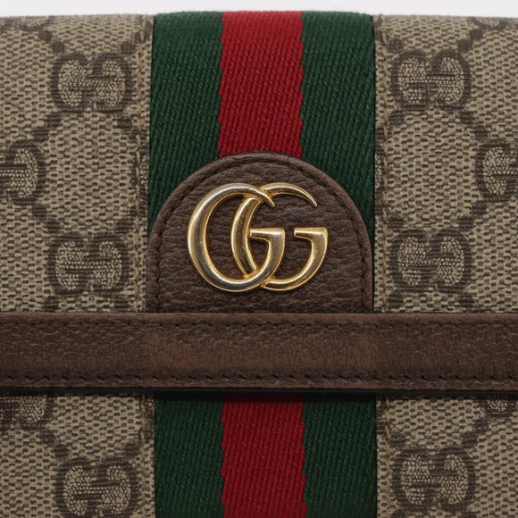 GUCCI GG Supreme Web Sherry Line Long Wallet PVC Beige Red 523153 Auth 154216