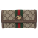 GUCCI GG Supreme Web Sherry Line Long Wallet PVC Beige Red 523153 Auth 154216-2