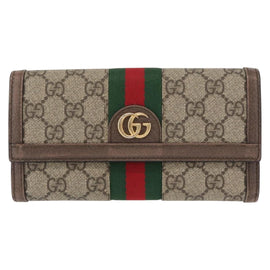 GUCCI GG Supreme Web Sherry Line Long Wallet PVC Beige Red 523153 Auth 154216 - 0