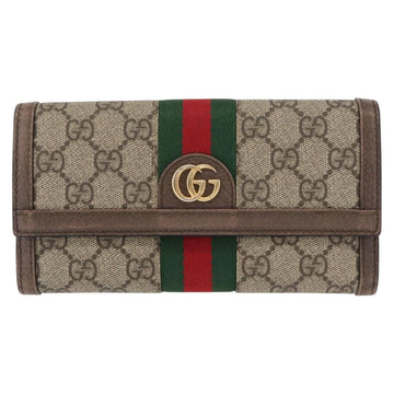 GUCCI GG Supreme Web Sherry Line Long Wallet PVC Beige Red 523153 Auth 154216 - 0