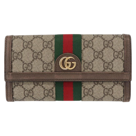 GUCCI GG Supreme Web Sherry Line Long Wallet PVC Beige Red 523153 Auth 154216