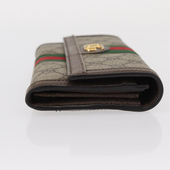 GUCCI GG Supreme Web Sherry Line Long Wallet PVC Beige Red 523153 Auth 154216