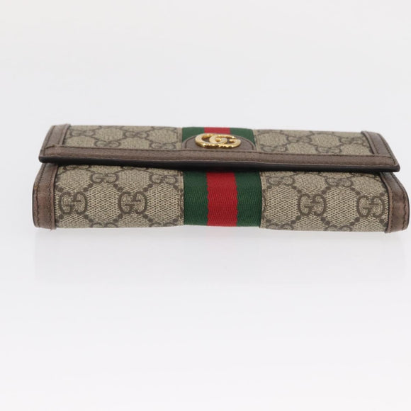 GUCCI GG Supreme Web Sherry Line Long Wallet PVC Beige Red 523153 Auth 154216
