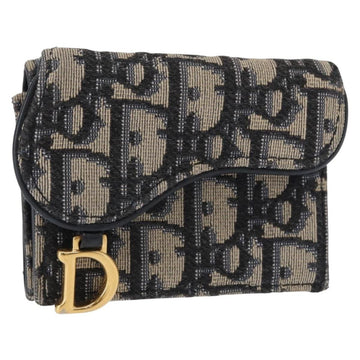 Christian Dior Trotter Canvas Trifold Wallet Navy Gold Auth 154218