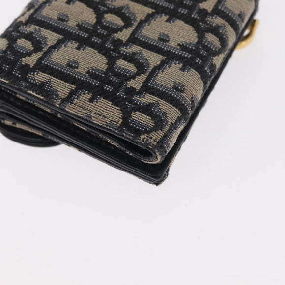 Christian Dior Trotter Canvas Trifold Wallet Navy Gold Auth 154218
