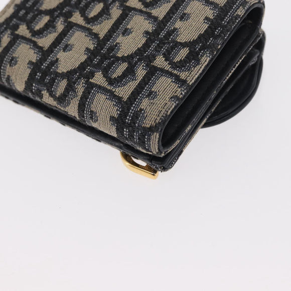 Christian Dior Trotter Canvas Trifold Wallet Navy Gold Auth 154218