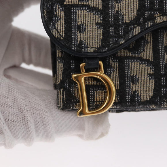 Christian Dior Trotter Canvas Dreifach-Geldbörse Navy Gold Auth 154218