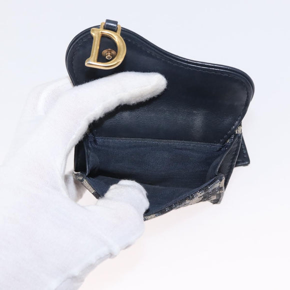 Christian Dior Trotter Canvas Trifold Wallet Navy Gold Auth 154218