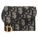 Christian Dior Trotter Canvas Trifold Wallet Navy Gold Auth 154218-13