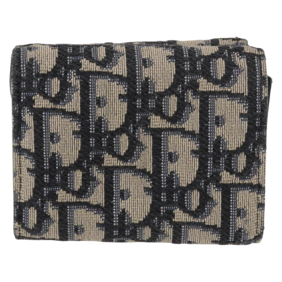 Christian Dior Trotter Canvas Trifold Wallet Navy Gold Auth 154218