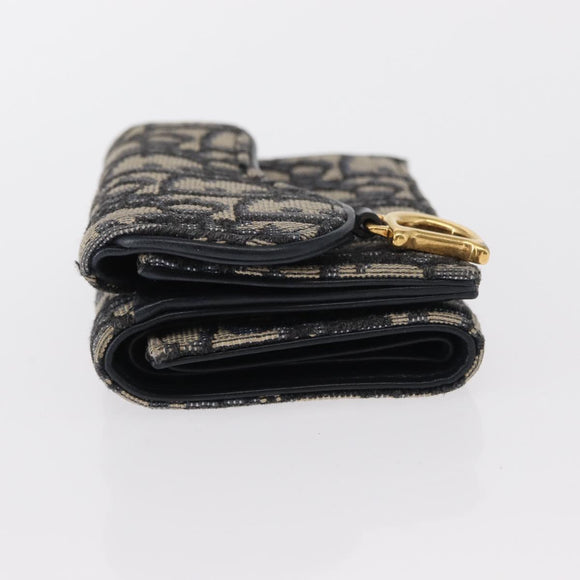 Christian Dior Trotter Canvas Trifold Wallet Navy Gold Auth 154218