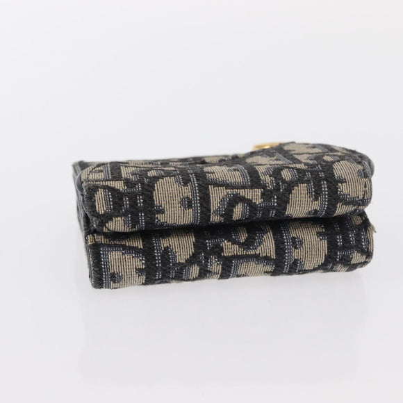 Christian Dior Trotter Canvas Trifold Wallet Navy Gold Auth 154218