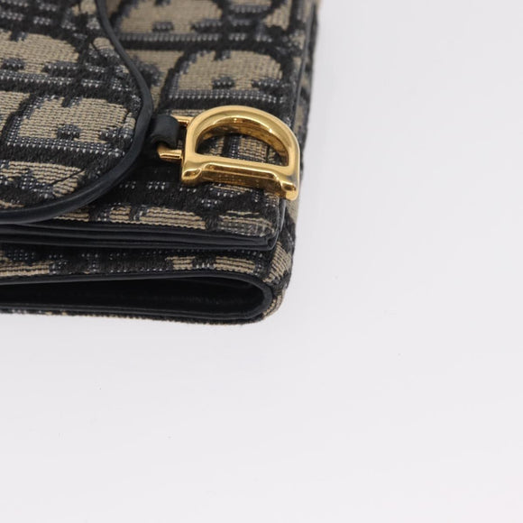 Christian Dior Trotter Canvas Trifold Wallet Navy Gold Auth 154218