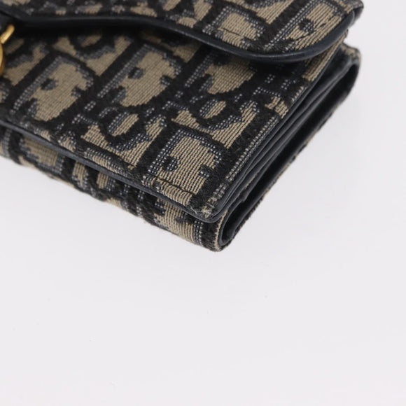 Christian Dior Trotter Canvas Trifold Wallet Navy Gold Auth 154218