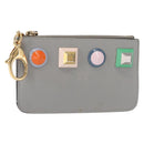 FENDI Coin Purse Leather Gray Gold Auth 154219-1