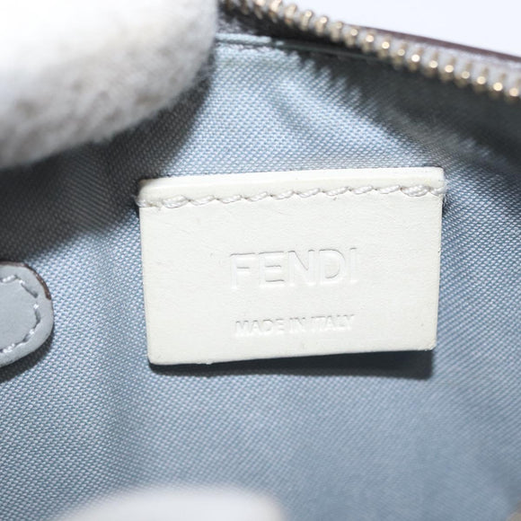 FENDI Coin Purse Leather Gray Gold Auth 154219
