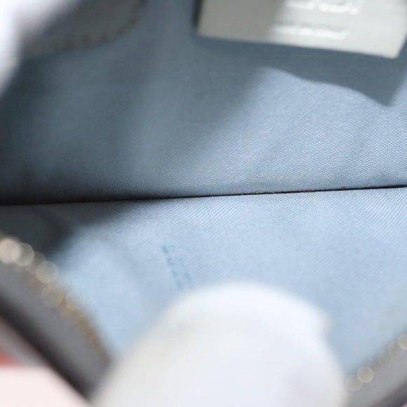 FENDI Coin Purse Leather Gray Gold Auth 154219