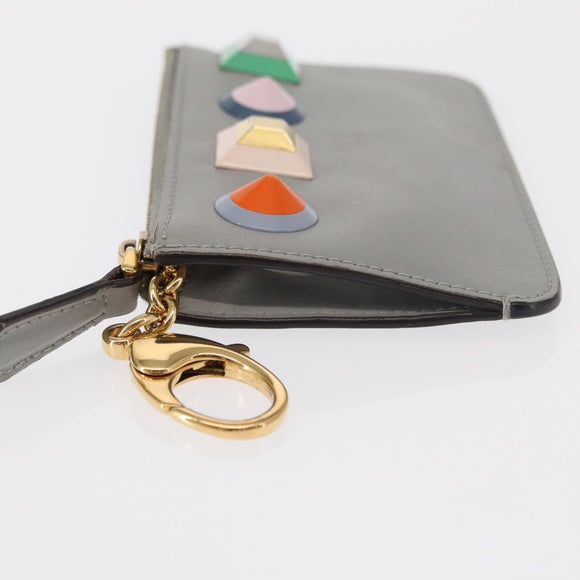 FENDI Coin Purse Leather Gray Gold Auth 154219