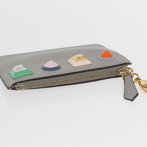 FENDI Coin Purse Leather Gray Gold Auth 154219