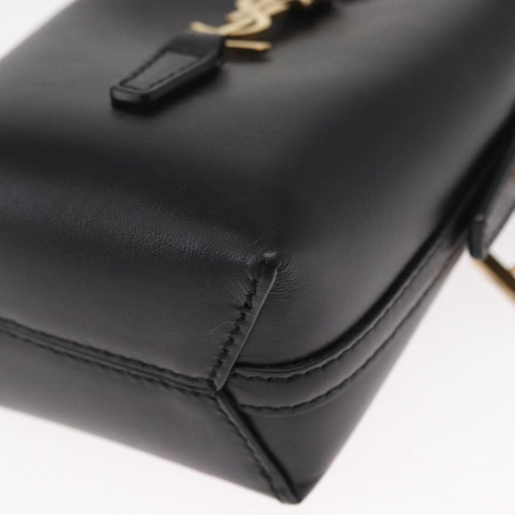 SAINT LAURENT Micro Hand Bag Leather Black Gold Auth 154229SM