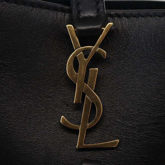 SAINT LAURENT Micro Hand Bag Leather Black Gold Auth 154229SM