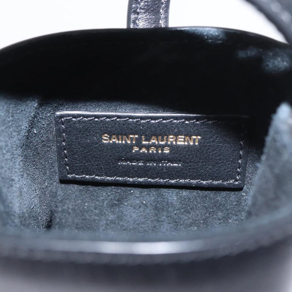 SAINT LAURENT Micro Hand Bag Leather Black Gold Auth 154229SM