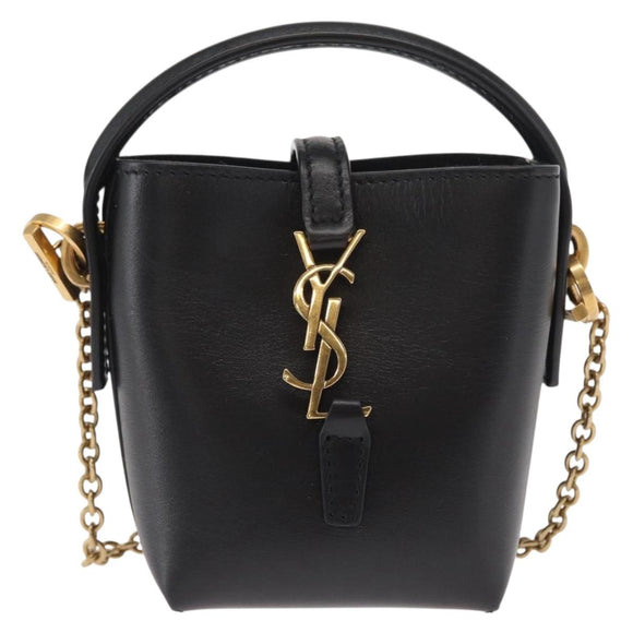 SAINT LAURENT Micro Hand Bag Leather Black Gold Auth 154229SM